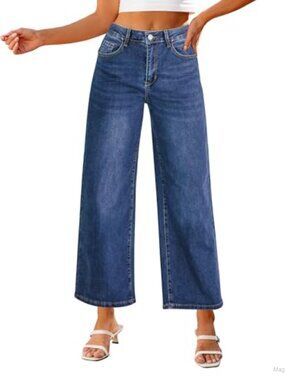 High Waisted Wide Leg Stretch Jeans with Pockets